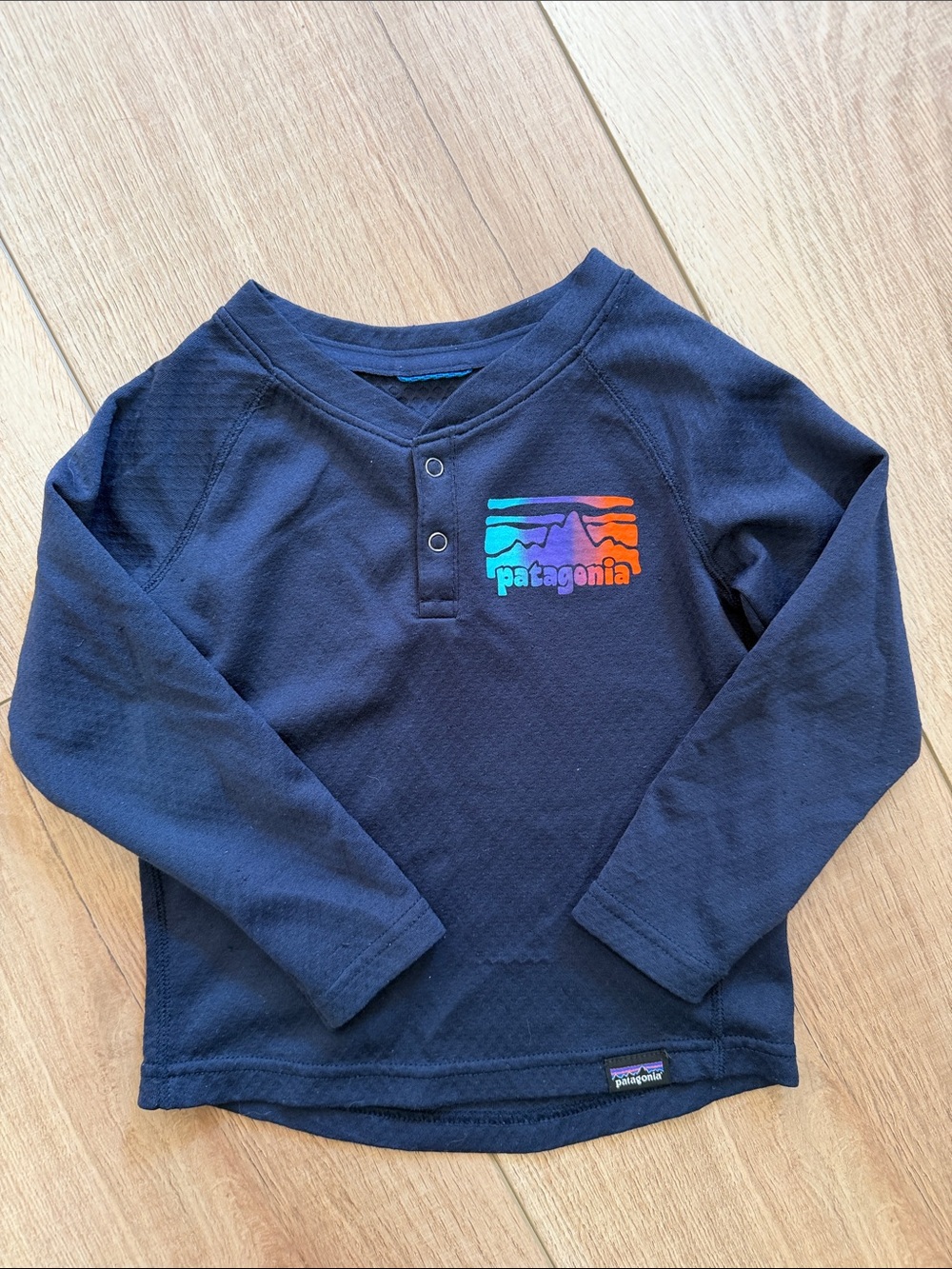 Patagonia Navy Long-Sleeve Henley with Rainbow Logo
